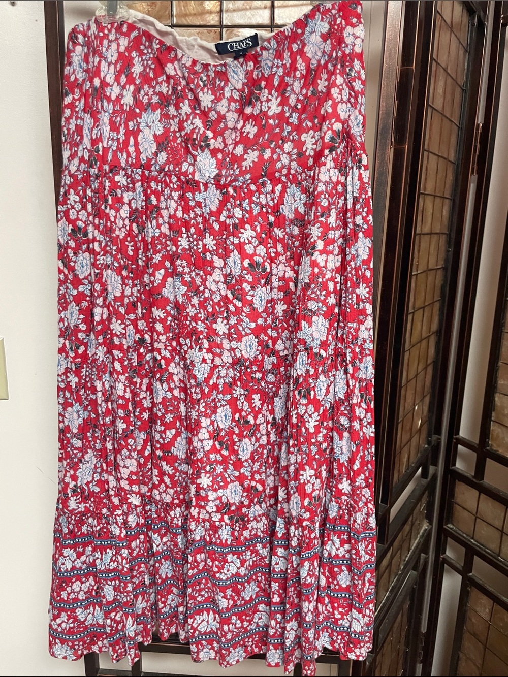 Chaps Red Floral Maxi Skirt with White Accents
